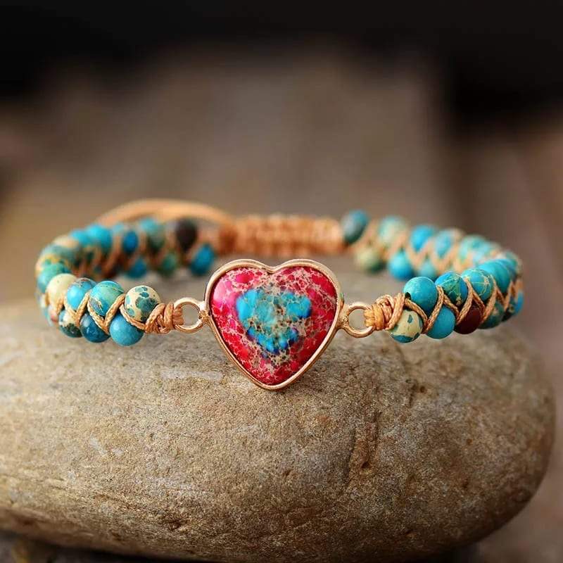 Jasper Heart Charm Wrap Bracelet