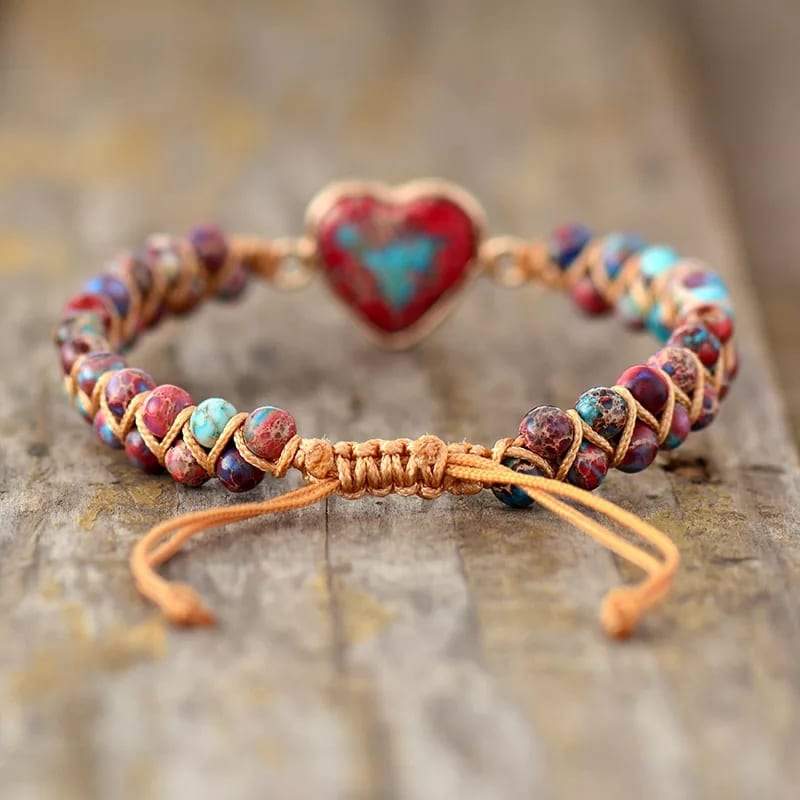 Jasper Heart Charm Wrap Bracelet