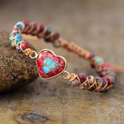 Jasper Heart Charm Wrap Bracelet