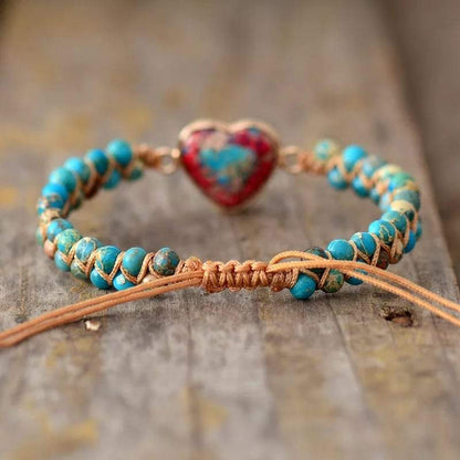 Jasper Heart Charm Wrap Bracelet