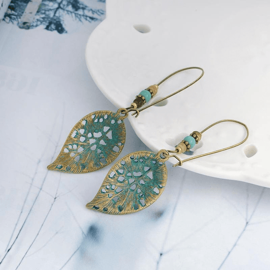 Bronze Hollow Leaf Drop Earrings