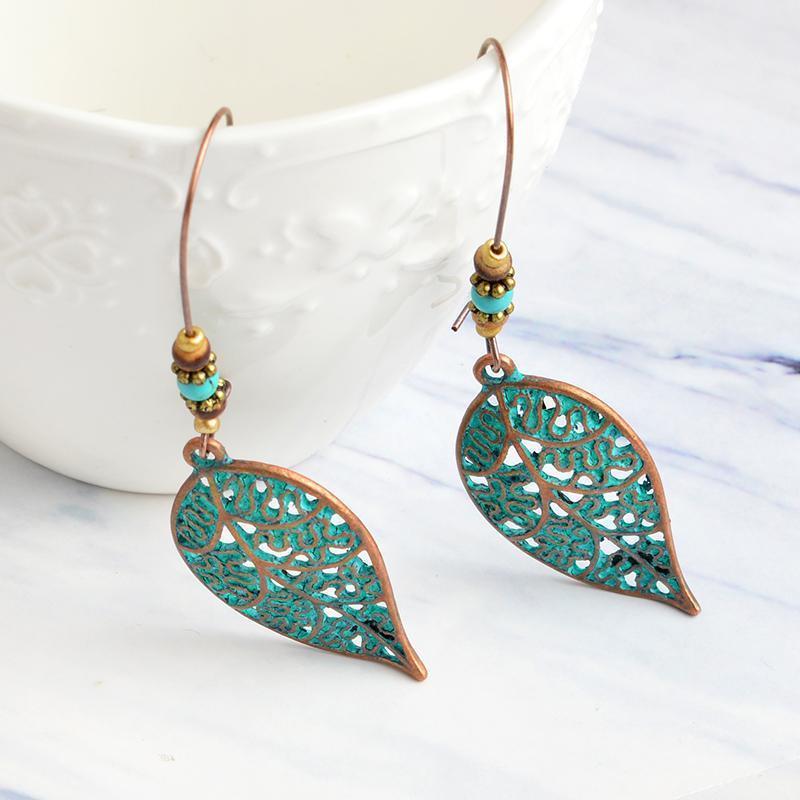 Bronze Hollow Leaf Drop Earrings