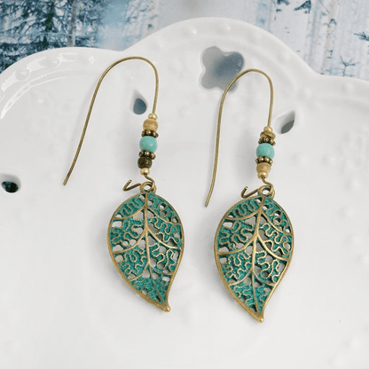 Bronze Hollow Leaf Drop Earrings