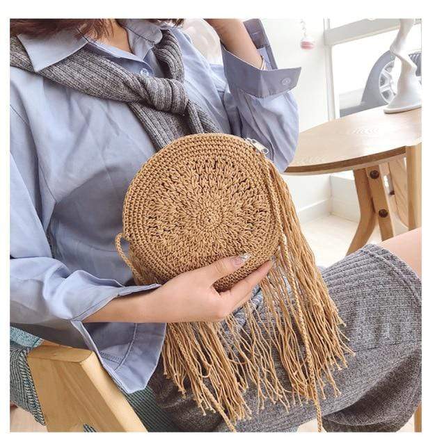 Bohemian Straw and Tassels Crossbody Bag