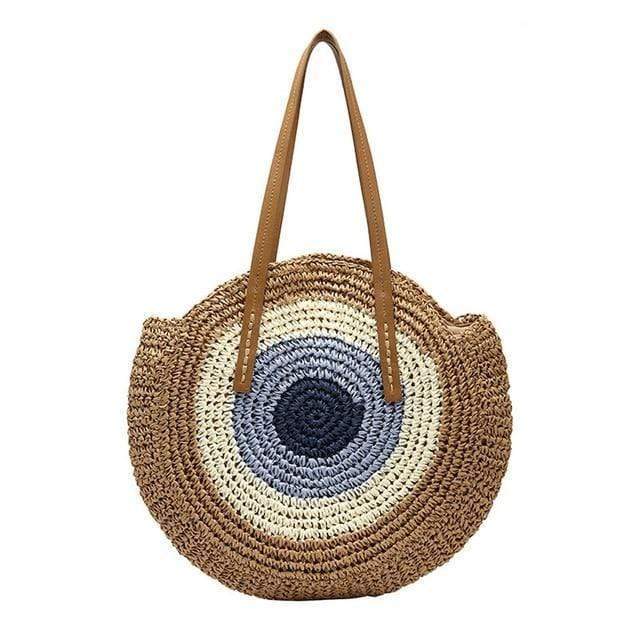 Bohemian Straw Bag with Faux Leather Straps