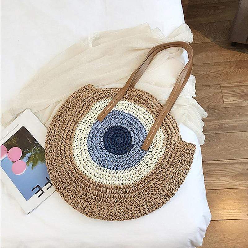 Bohemian Straw Bag with Faux Leather Straps