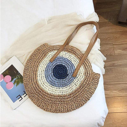 Bohemian Straw Bag with Faux Leather Straps