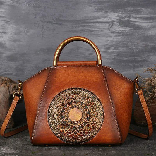 Mandala Embossed Leather Bag