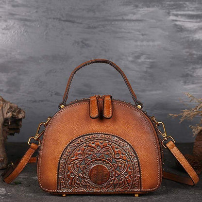 Mandala Embossed Leather Crossbody Bag