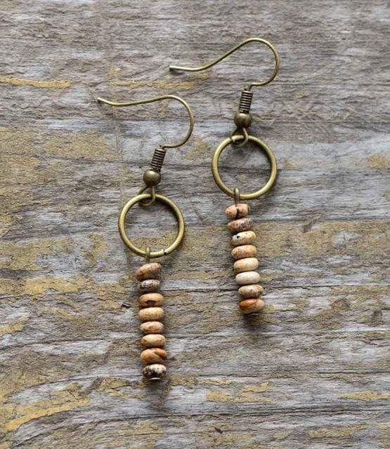 Vintage Natural Jasper Stone Ethnic Circle Earrings