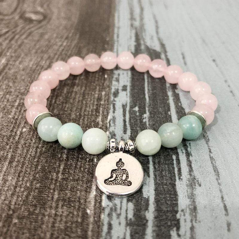 Natural Rose Quartz & Amazonite Gemstone Bead Mala Bracelet