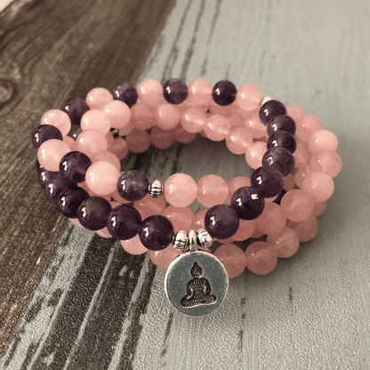 Rose Quartz Amethyst 108 Mala Bracelet