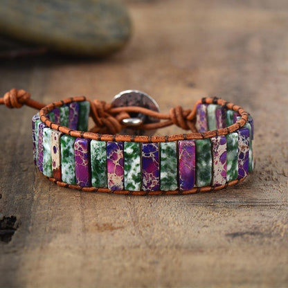 Darna Purple Jasper Leather Boho Wrap Bracelet