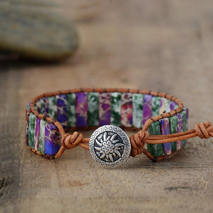 Darna Purple Jasper Leather Boho Wrap Bracelet