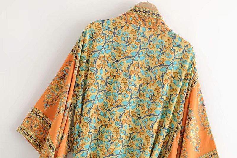 Dusty Yellow Turquoise Dreams Kimono