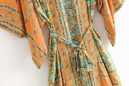 Dusty Yellow Turquoise Dreams Kimono