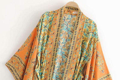 Dusty Yellow Turquoise Dreams Kimono