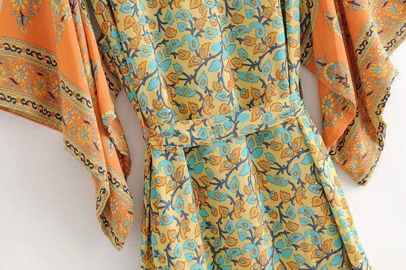 Dusty Yellow Turquoise Dreams Kimono