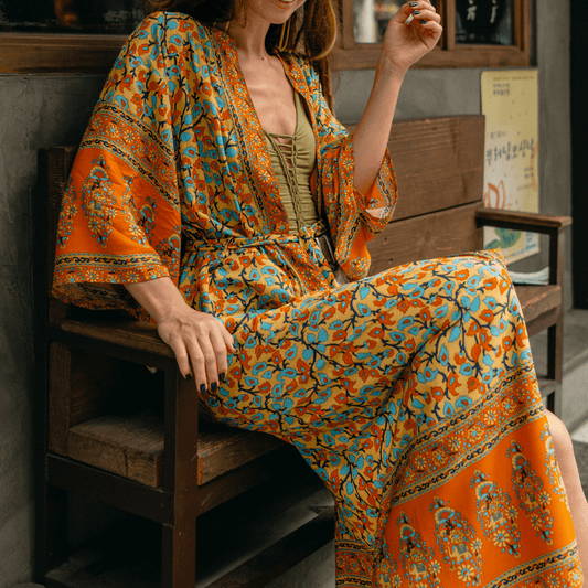 Dusty Yellow Turquoise Dreams Kimono