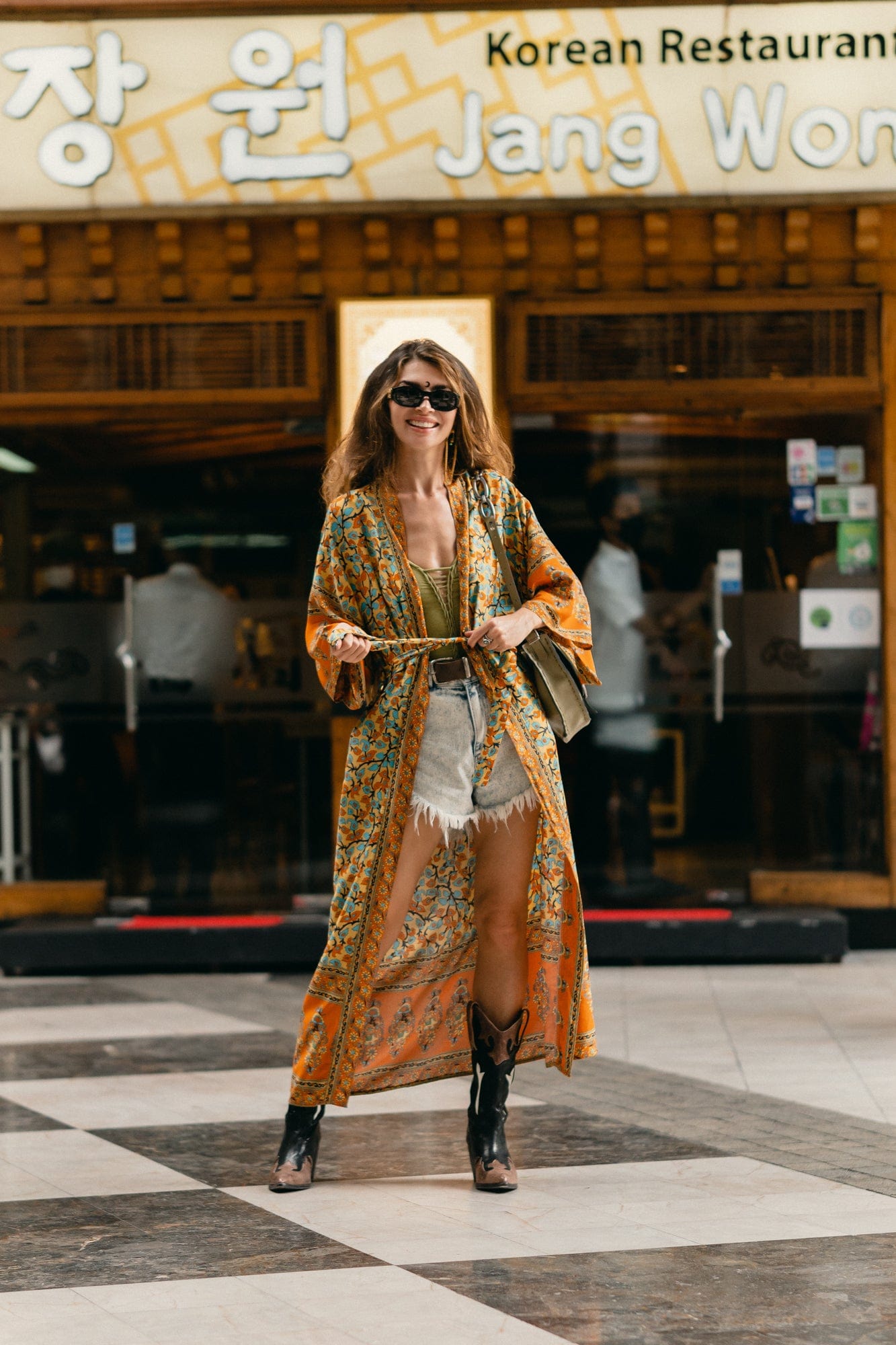 Dusty Yellow Turquoise Dreams Kimono