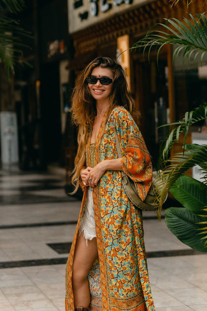 Dusty Yellow Turquoise Dreams Kimono