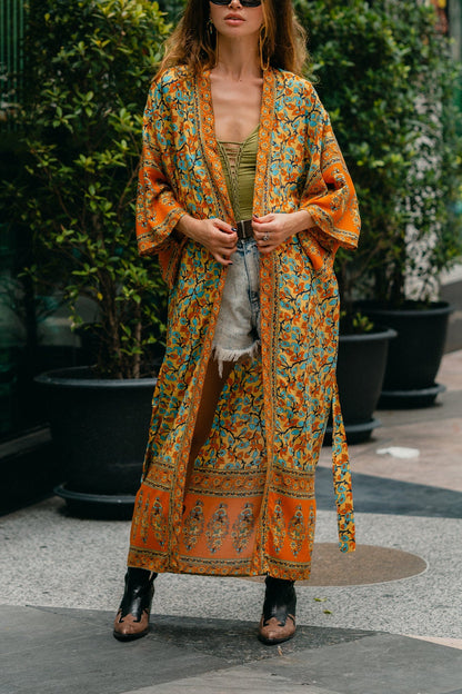 Dusty Yellow Turquoise Dreams Kimono