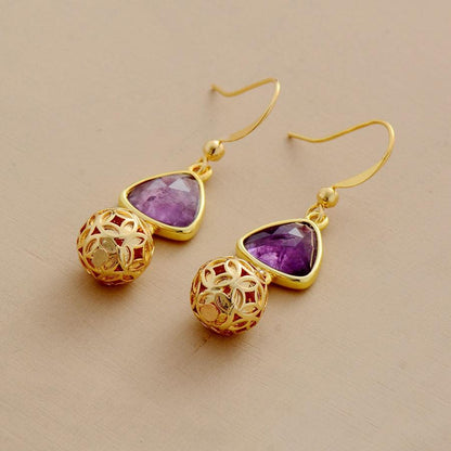 Amethyst Gold Charm Earrings