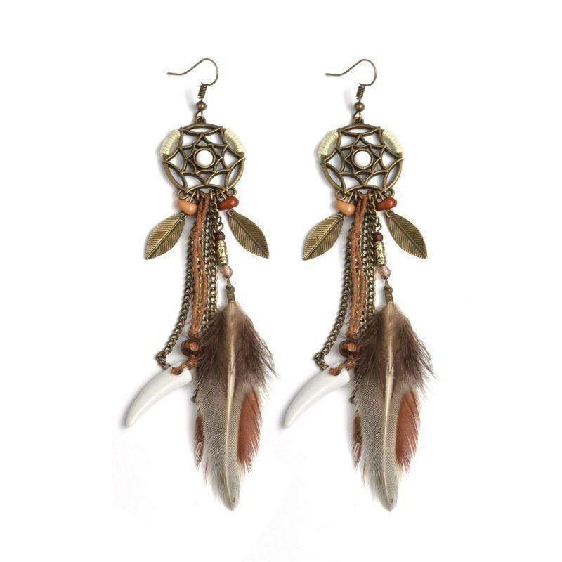 Hippie Feather Dreamcatcher Earrings