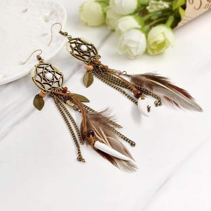 Hippie Feather Dreamcatcher Earrings