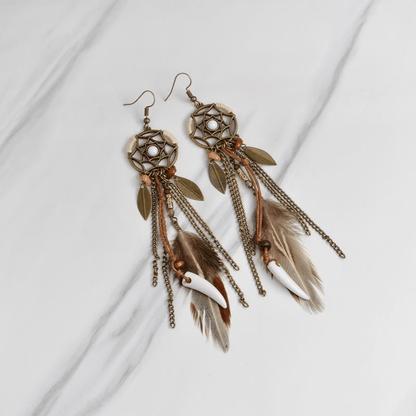 Hippie Feather Dreamcatcher Earrings