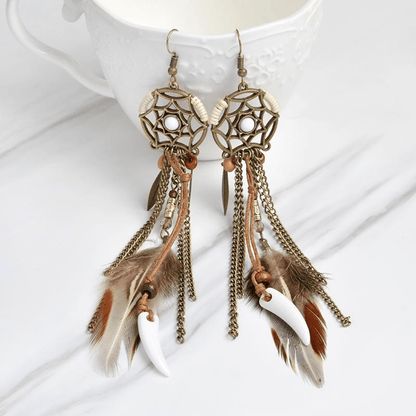 Hippie Feather Dreamcatcher Earrings