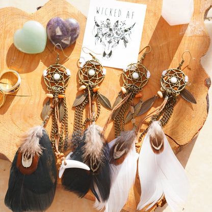 Hippie Feather Dreamcatcher Earrings