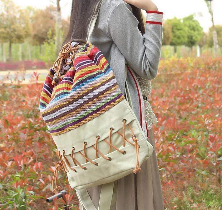 Ethnic Canvas Striped Backpack