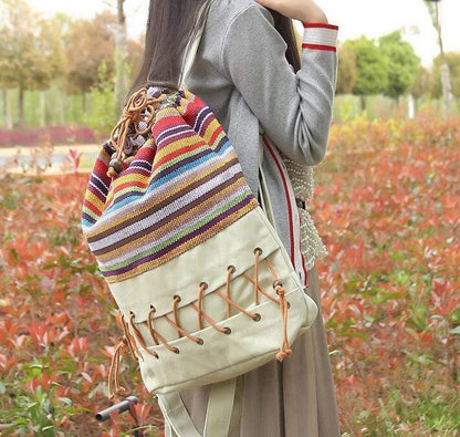 Ethnic Canvas Striped Backpack