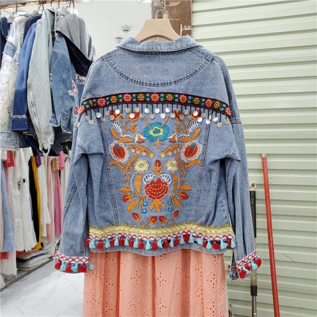 Evane Floral Embroidery Denim Jacket