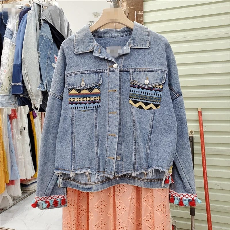 Evane Floral Embroidery Denim Jacket