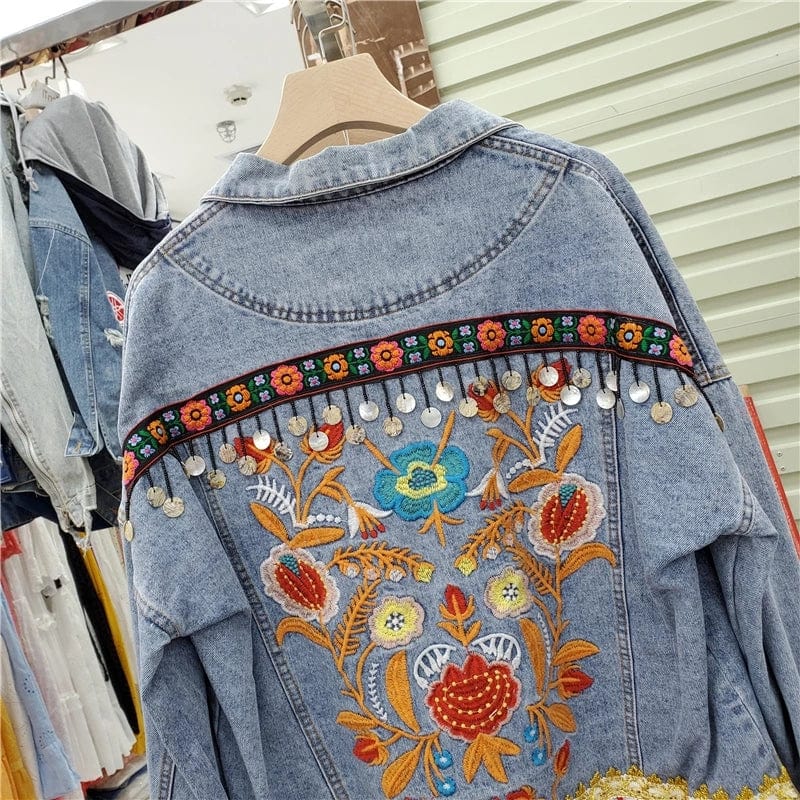 Evane Floral Embroidery Denim Jacket