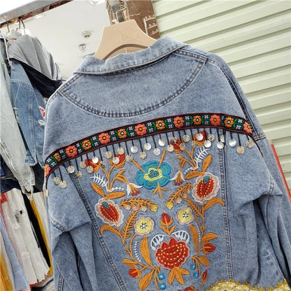 Evane Floral Embroidery Denim Jacket