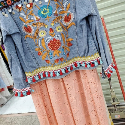 Evane Floral Embroidery Denim Jacket