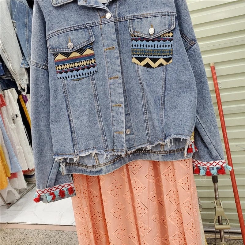 Evane Floral Embroidery Denim Jacket