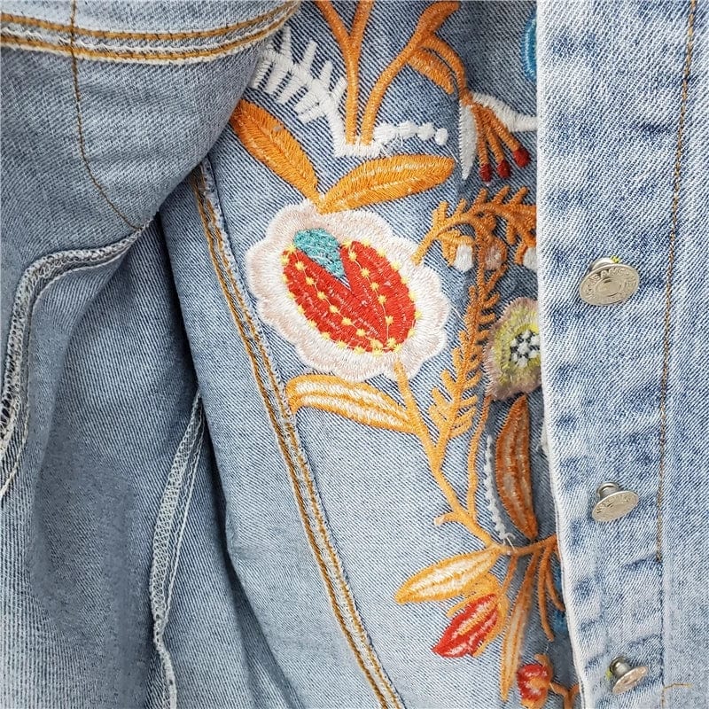 Evane Floral Embroidery Denim Jacket