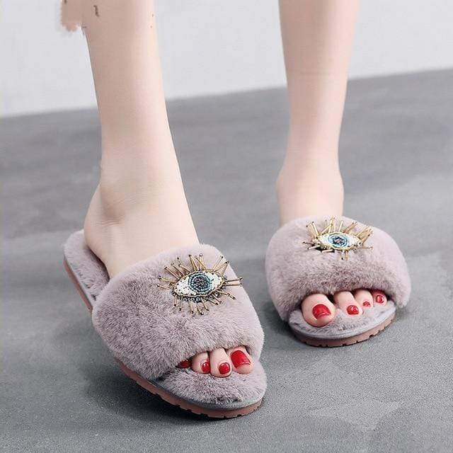 Evil Eye Fur Slippers