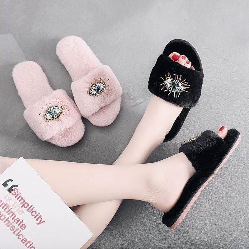 Evil Eye Fur Slippers