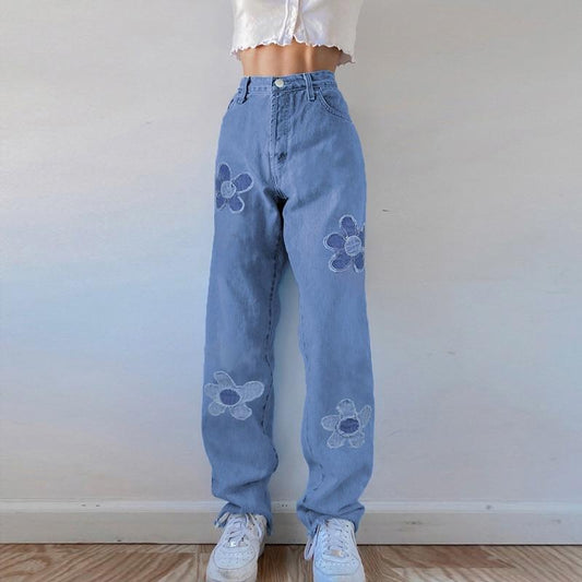 Floral Denim Pants