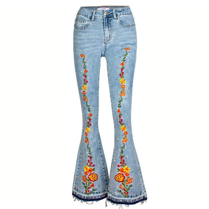 Floral Embroidery Flare Jeans