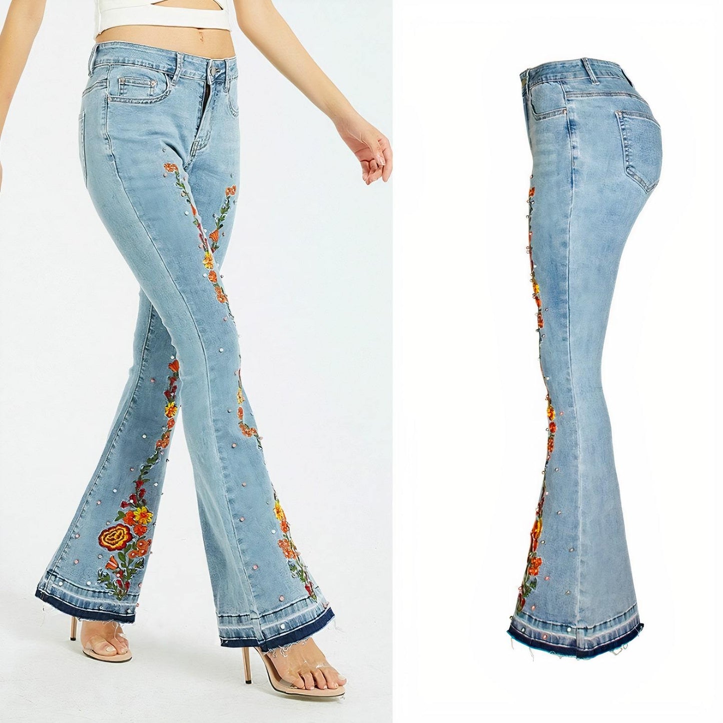 Floral Embroidery Flare Jeans