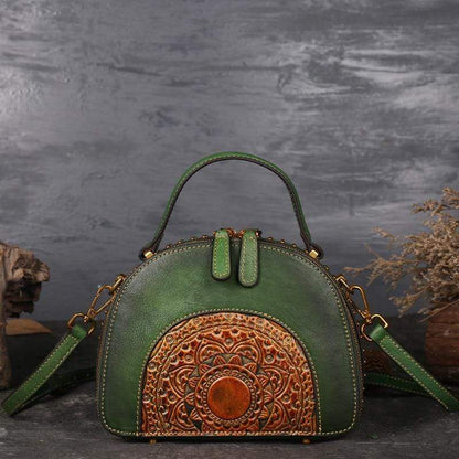 Mandala Embossed Leather Crossbody Bag