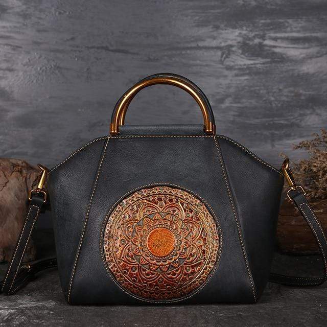 Mandala Embossed Leather Bag