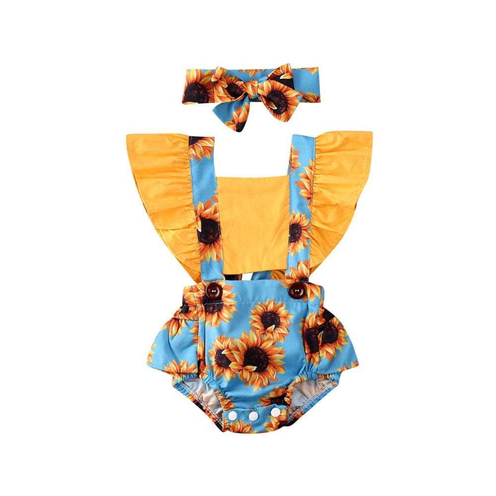 Sunflower Baby Girl Outfit with Headband