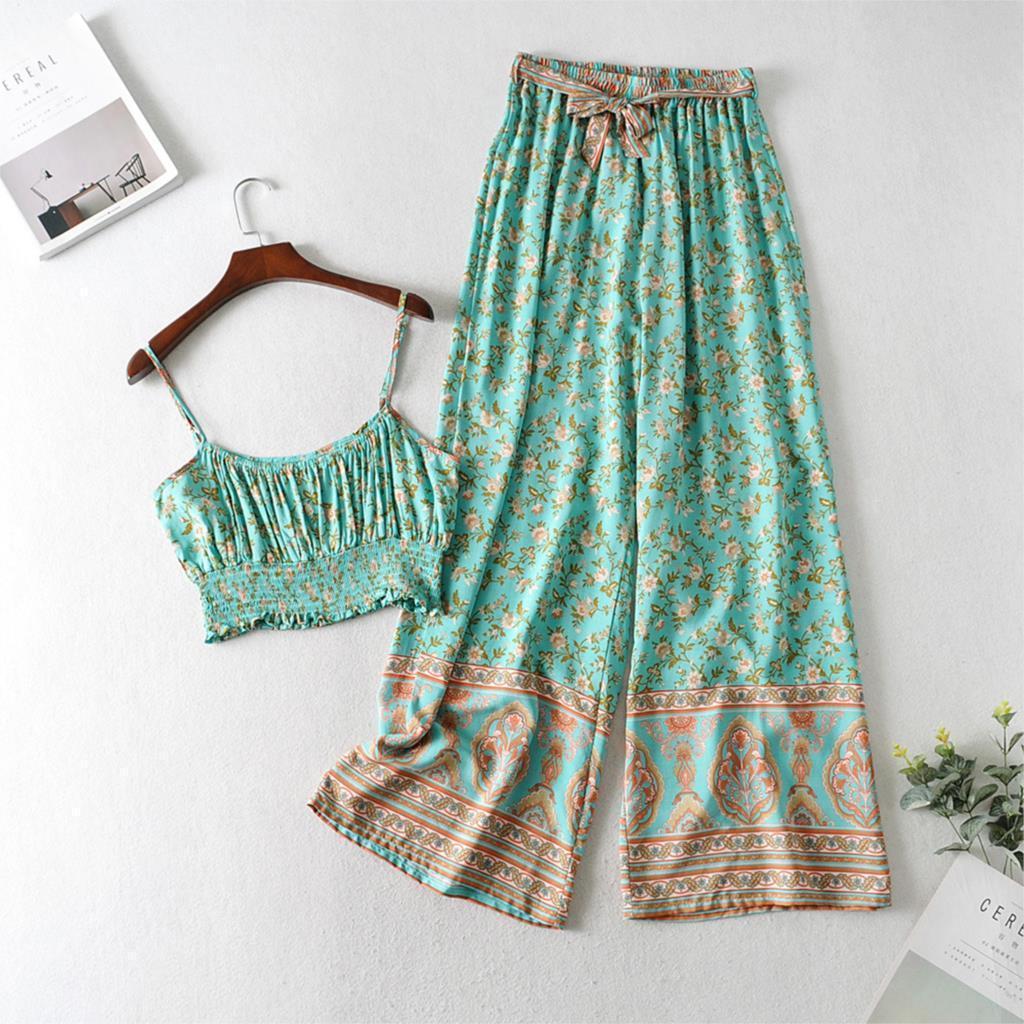 Green Floral Matching Cotton Pant Set